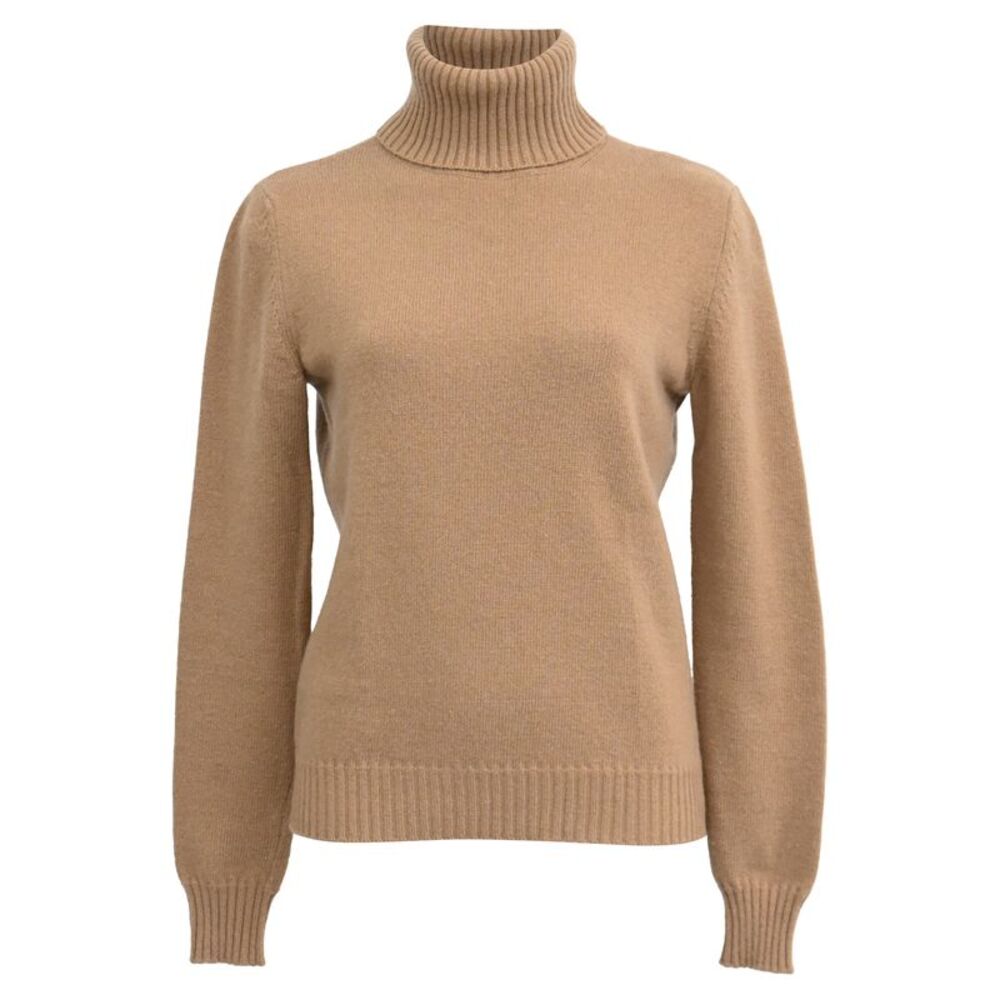 Max Mara Knitted Rolled Neck Sweater in Brown Wool